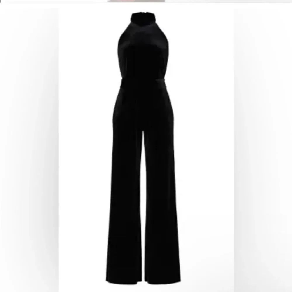 MISA LOS ANGELES Xandra Black Hammered Satin wide leg Halter jumpsuit Small NWT - Picture 3 of 12
